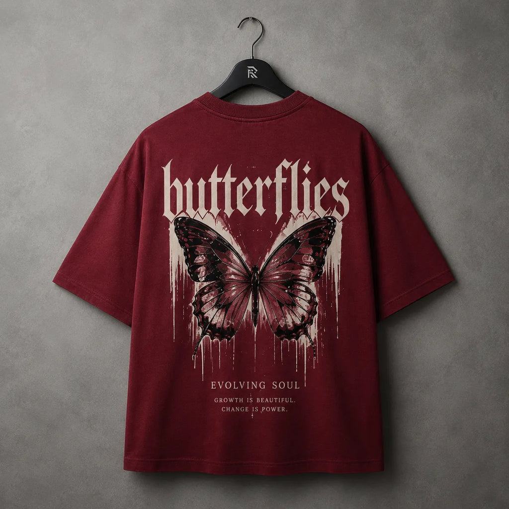 Burgundy Butterfly Oversized T-shirt