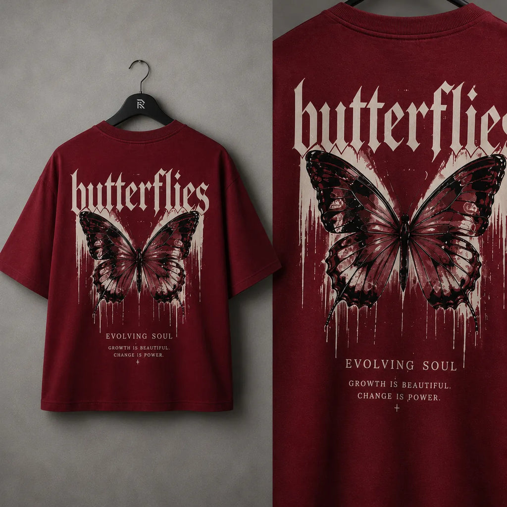 Burgundy Butterfly Oversized T-shirt