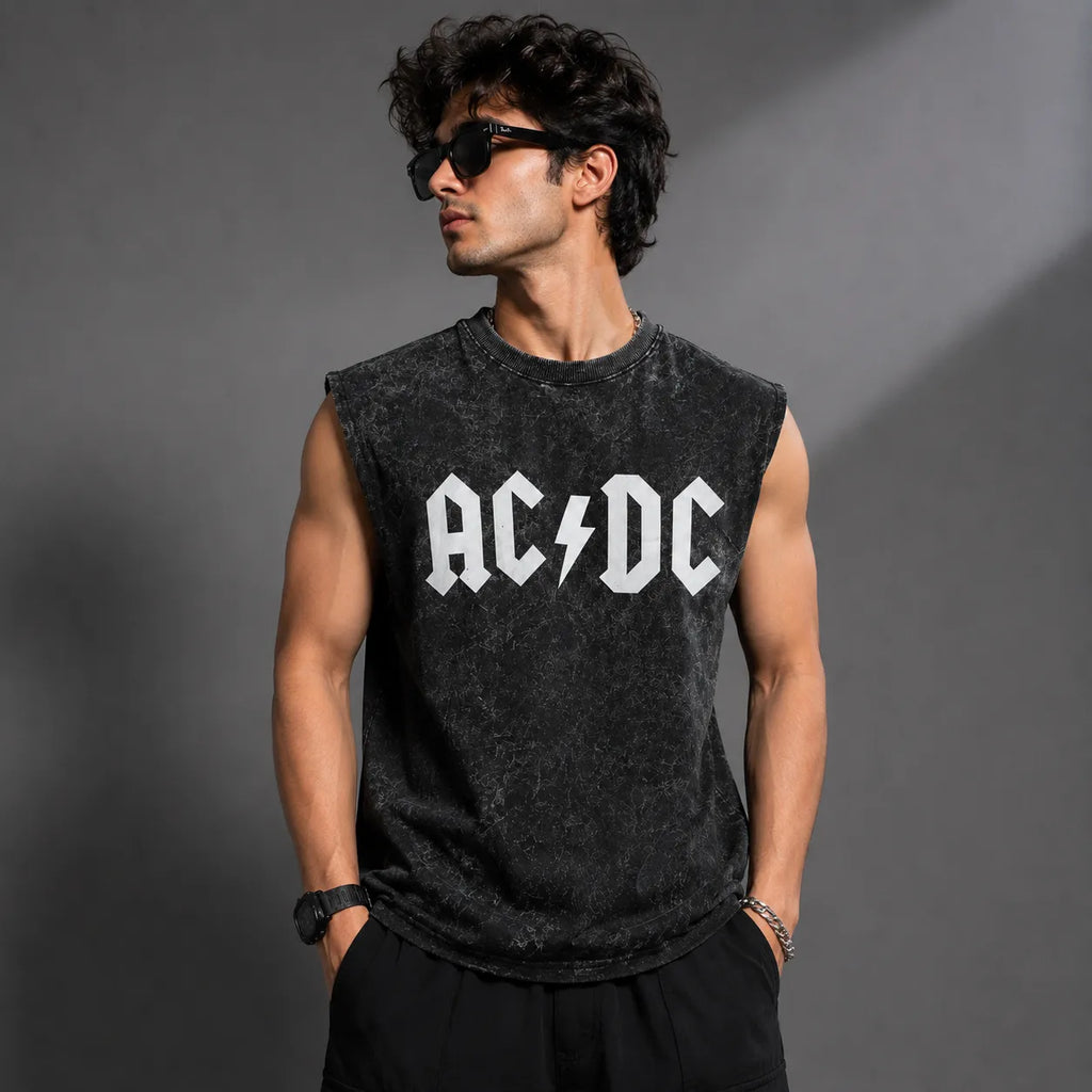 Men's Acid Wash Oversized Gym Vest