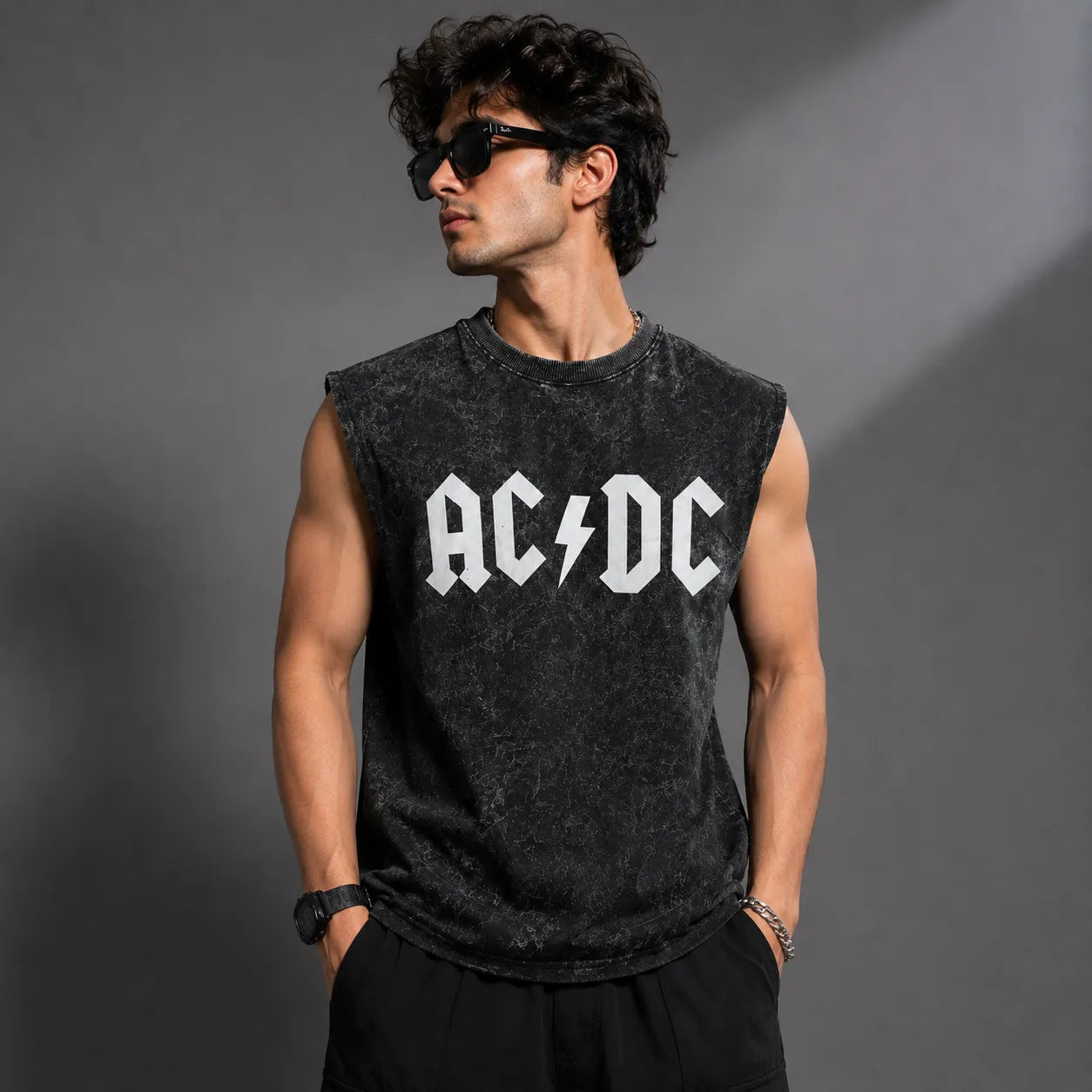 Men's Acid Wash Oversized Gym Vest