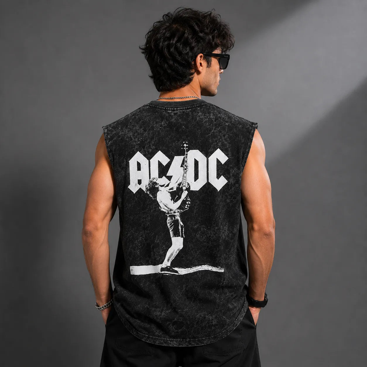 Men's Acid Wash Oversized Gym Vest